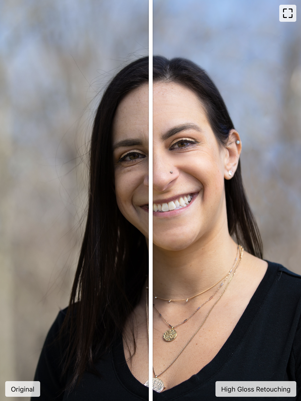 Portrait showing original vs retouched